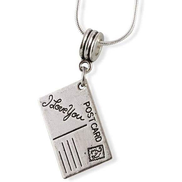 Postcard with I Love You on it Snake Chain Necklace - Picture 1 of 4